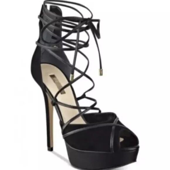 Guess Raja Black Platform Lace-Up Stilettos Size 6.5 - Picture 1 of 11